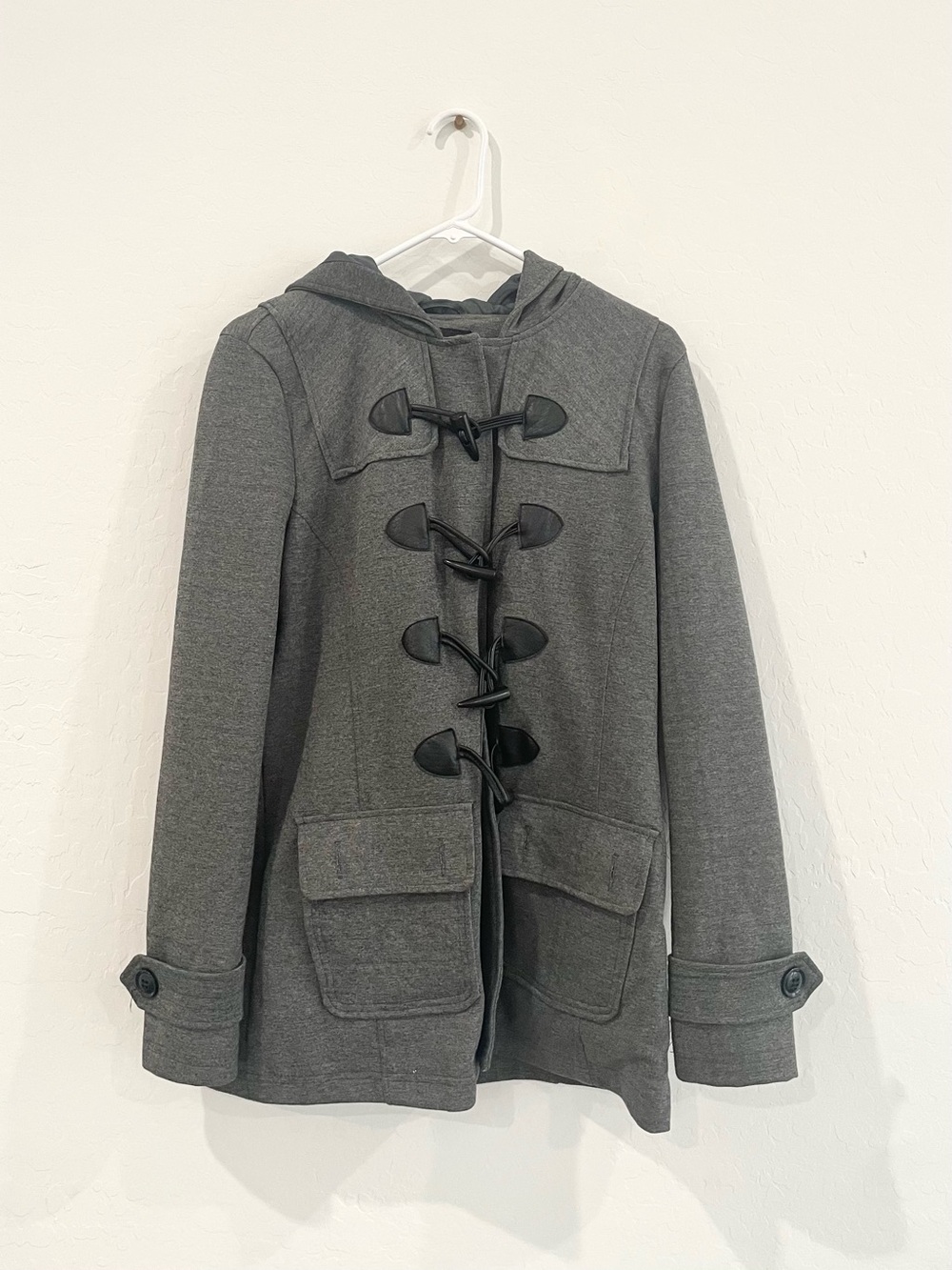 Yoki Dark Gray Hooded Toggle Pea Coat